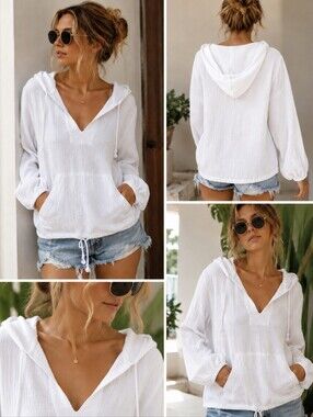 Magaschoni White Organic Cotton Gauze Hoodie Pullover